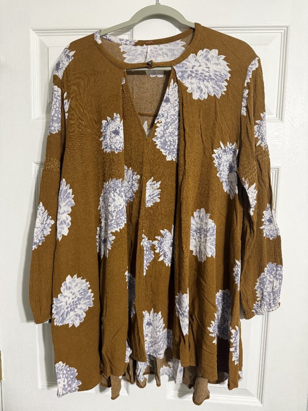 Free People Brown Tunic Dress with White Floral Print